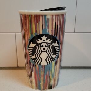 Starbucks 2015 Paint Drip Art Stripe Design Ceramic Travel Cup New No Tags